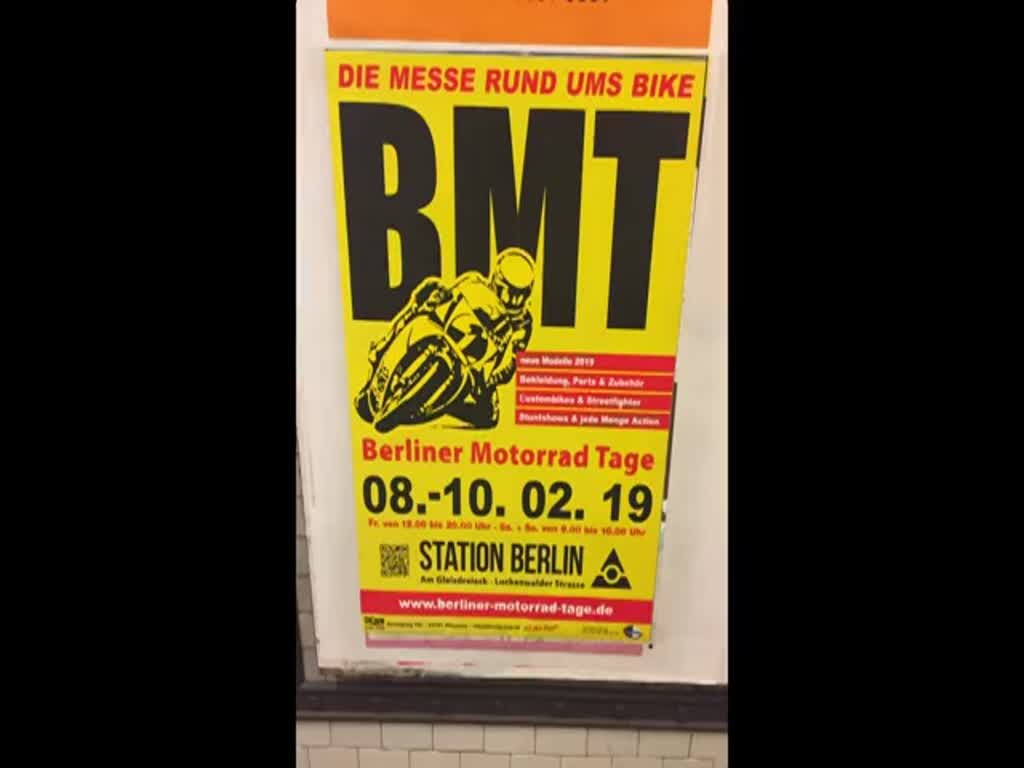 In der Zeit vom 08.-10. Februar 2019 fanden in der STATION BERLIN die Berliner-Motorrad-Tage (BMT) statt. Auf 23.000 Quadratmeter Fläche wurden von BMW bis Yamaha die Neuheiten des Jahres 2019 gezeigt. Ich hatte in ein paar Einzelbildern hier bei Fahrzeugbilder.de Neuvorstellungen gezeigt. Im Video nun ein kleiner Rückblick auf Showelemente die auf dem Freigelände gezeigt wurden. Video: 08.Februar 2019, BMT